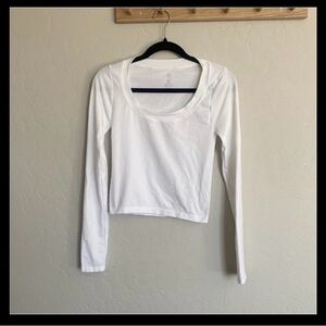 Aura White Knit Scoop Neck Cropped Long Sleeve T-Shirt Size XL